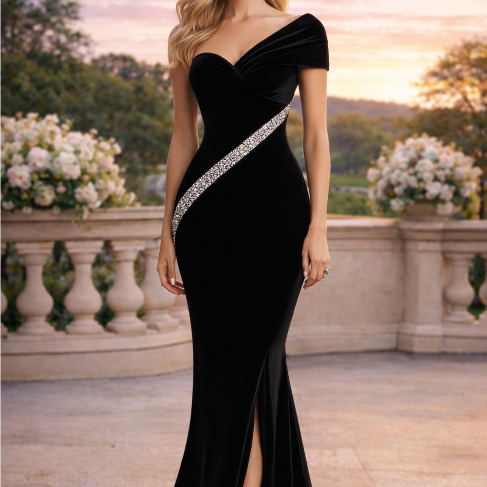 Chic One-Shoulder Black Dress with Embellishments